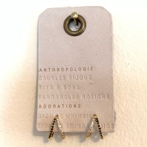 Anthropologie Black/CZ Small Hoop Earrings Gold